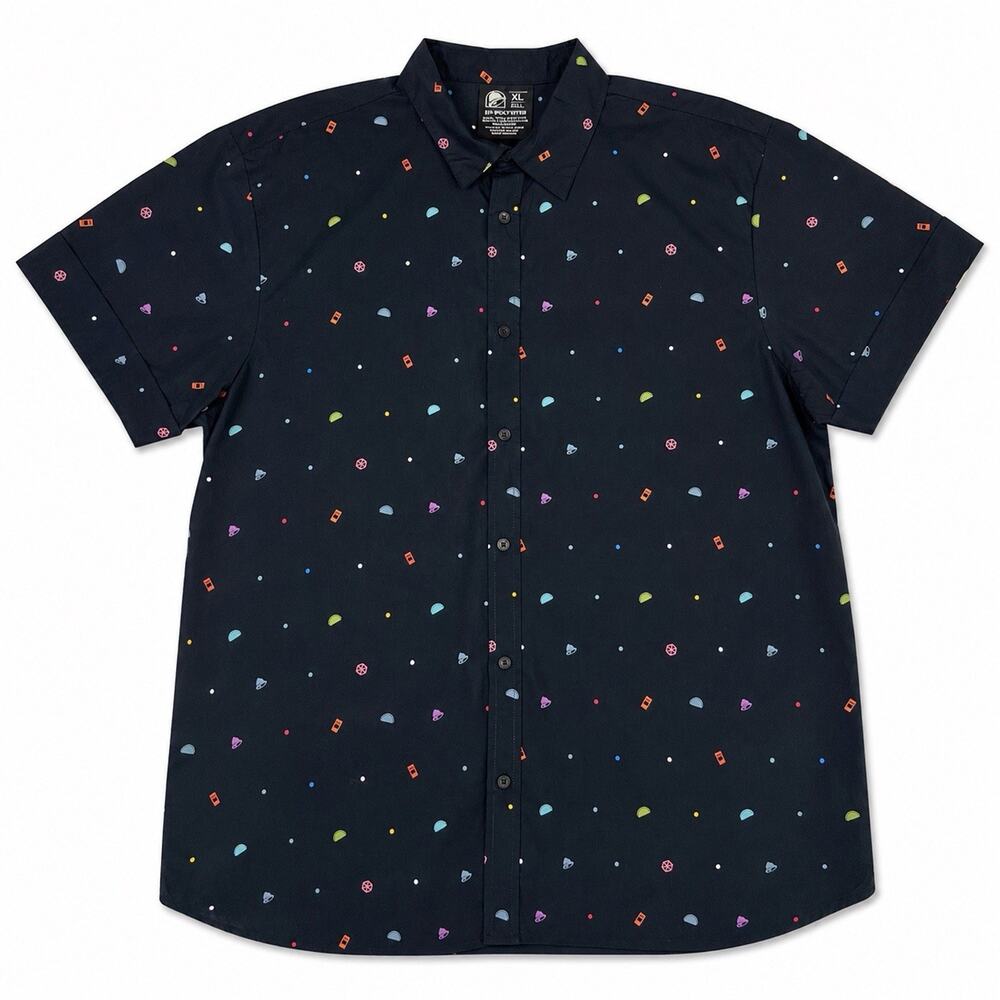 Taco Bell Shirt Men's Size XL Black Symbols Icons AOP Button Down Fast Food Logo